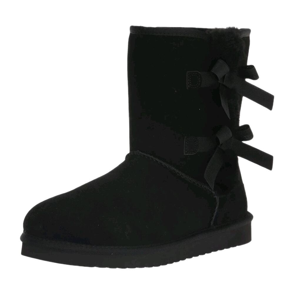 Koolaburra by UGG Victoria Short Bow Boots Womens 8 Black Suede Faux Fur Cozy
